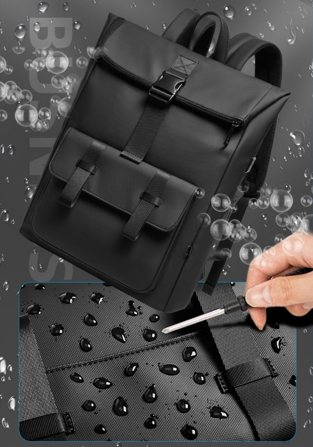 EURCOOL EC-6618 Black School Laptop Backpack 16 Inch