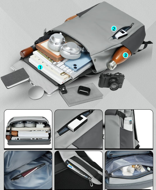 EURCOOL 6671 Men's Gray Flap Backpack College Rucksack