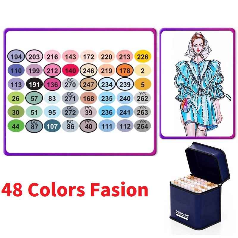 FINECOLOUR EF100 Alcohol Marker Set of 48 Colors Dual Tip Fashion