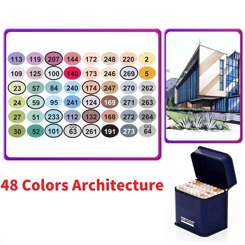 FINECOLOUR EF100 Alcohol Marker Set of 48 Colors Dual Tip Architecture