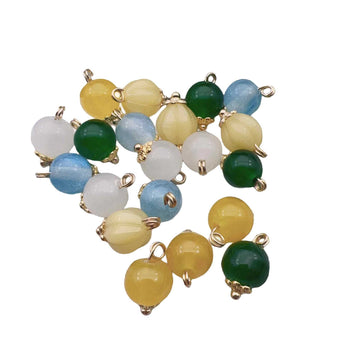 9mm glass bead buttons, multicolor round beads with gold-tone loop, 48-pack