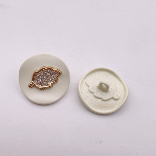 25mm Bejeweled Gold Leaf Arcuate Lacquered Zinc Alloy Buttons 50pcs White