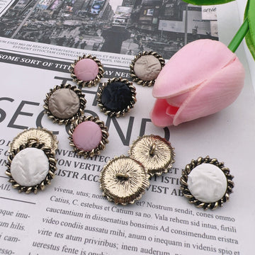 23mm leather fabric buttons set: rose pink, dark, white and coffee with antique bronze edges