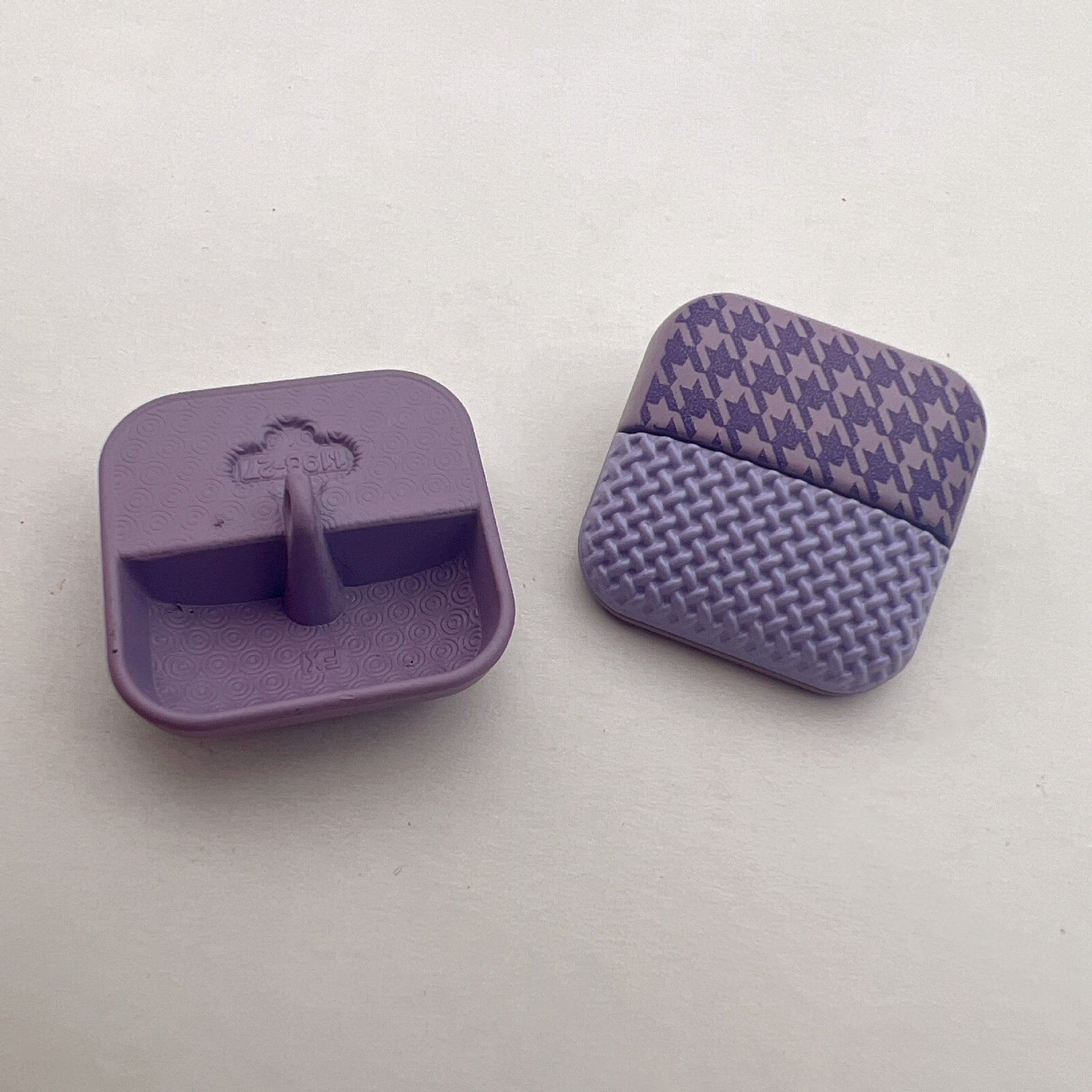 25mm square houndstooth metal shank button, purple tone; front and back pair