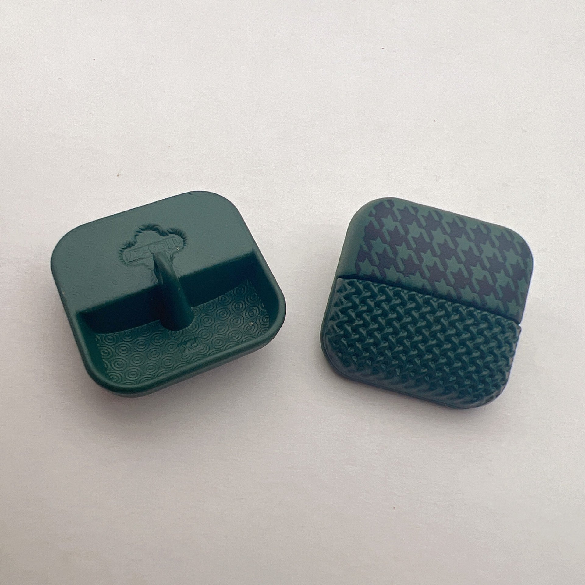 25mm square houndstooth metal shank button, green tone; front and back pair