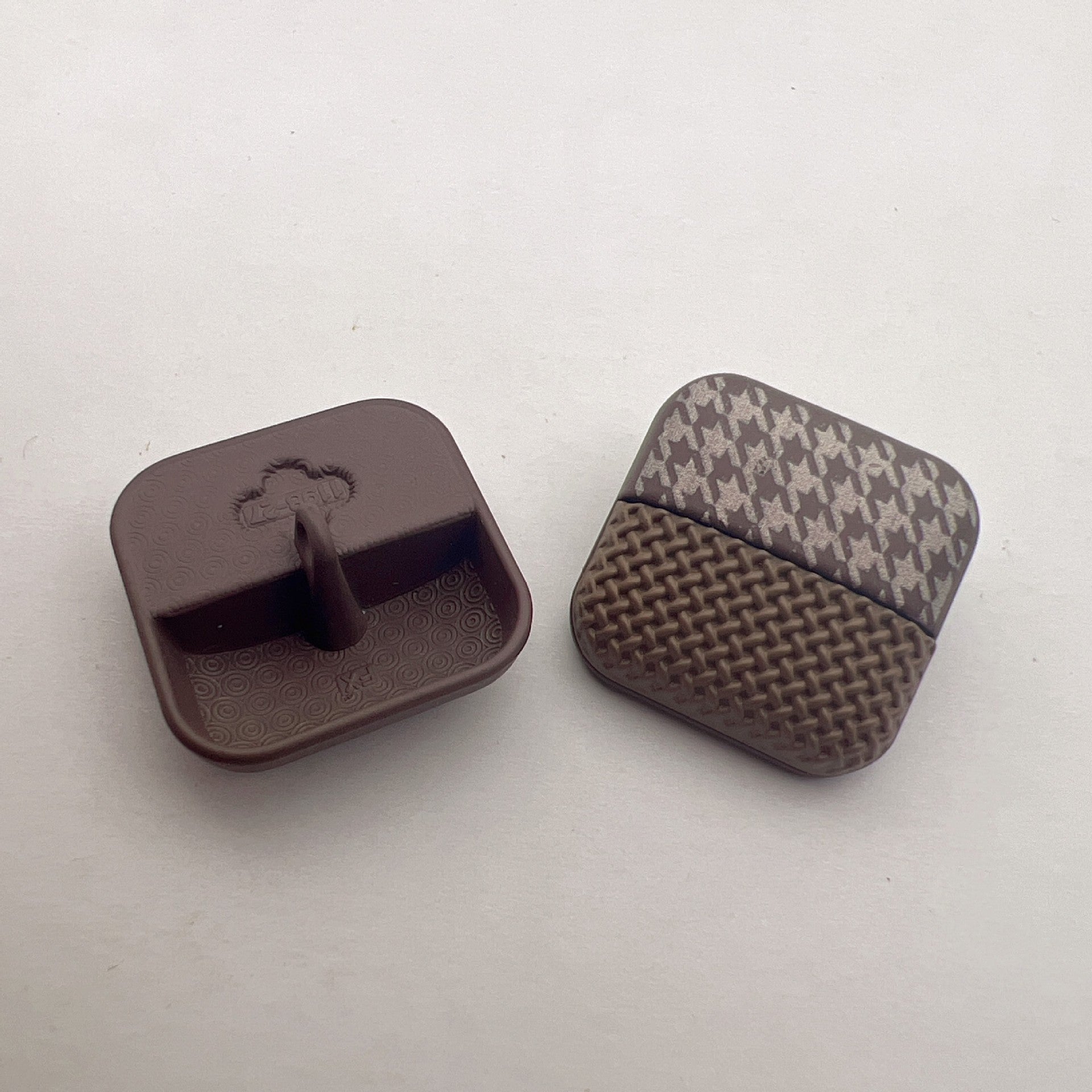 25mm square houndstooth metal shank button, coffee tone; front and back pair