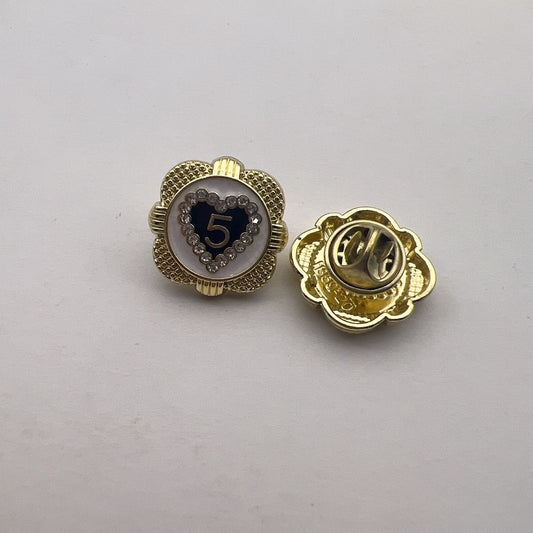 21mm Diamond Heart-Shaped Number 5 Metal Brooch 10PCS Gold White