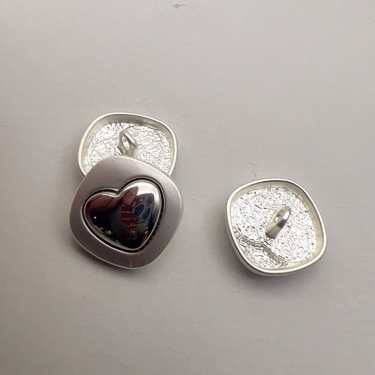 25mm Pearlized Silver Heart Cross Metal Shank Buttons 50pcs A
