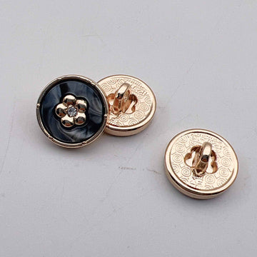 12.5mm round diamond-look metal button, Black, 2-hole setting