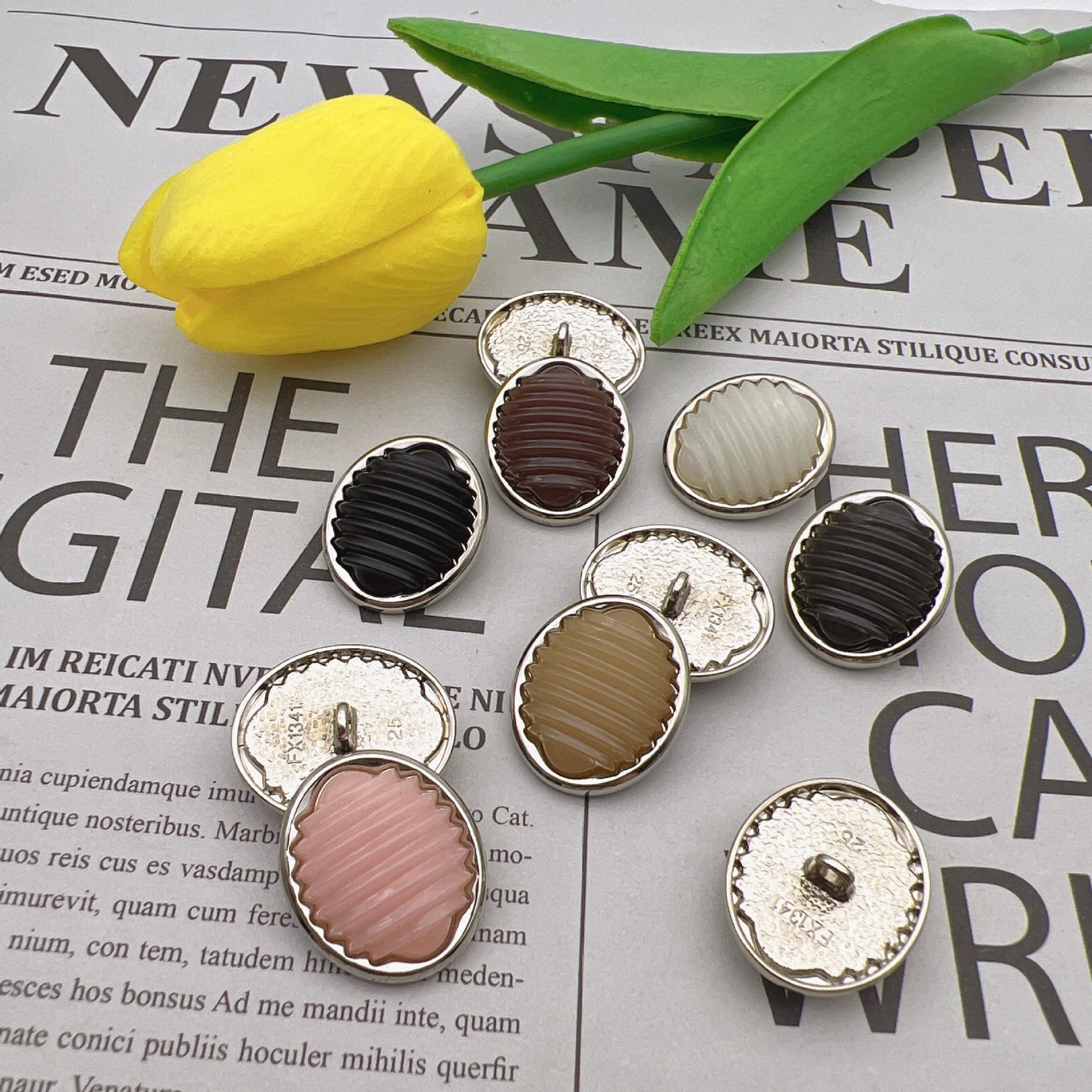 Oval stripe resin metal shank buttons, mixed dark and light colors, 18/21/25mm set
