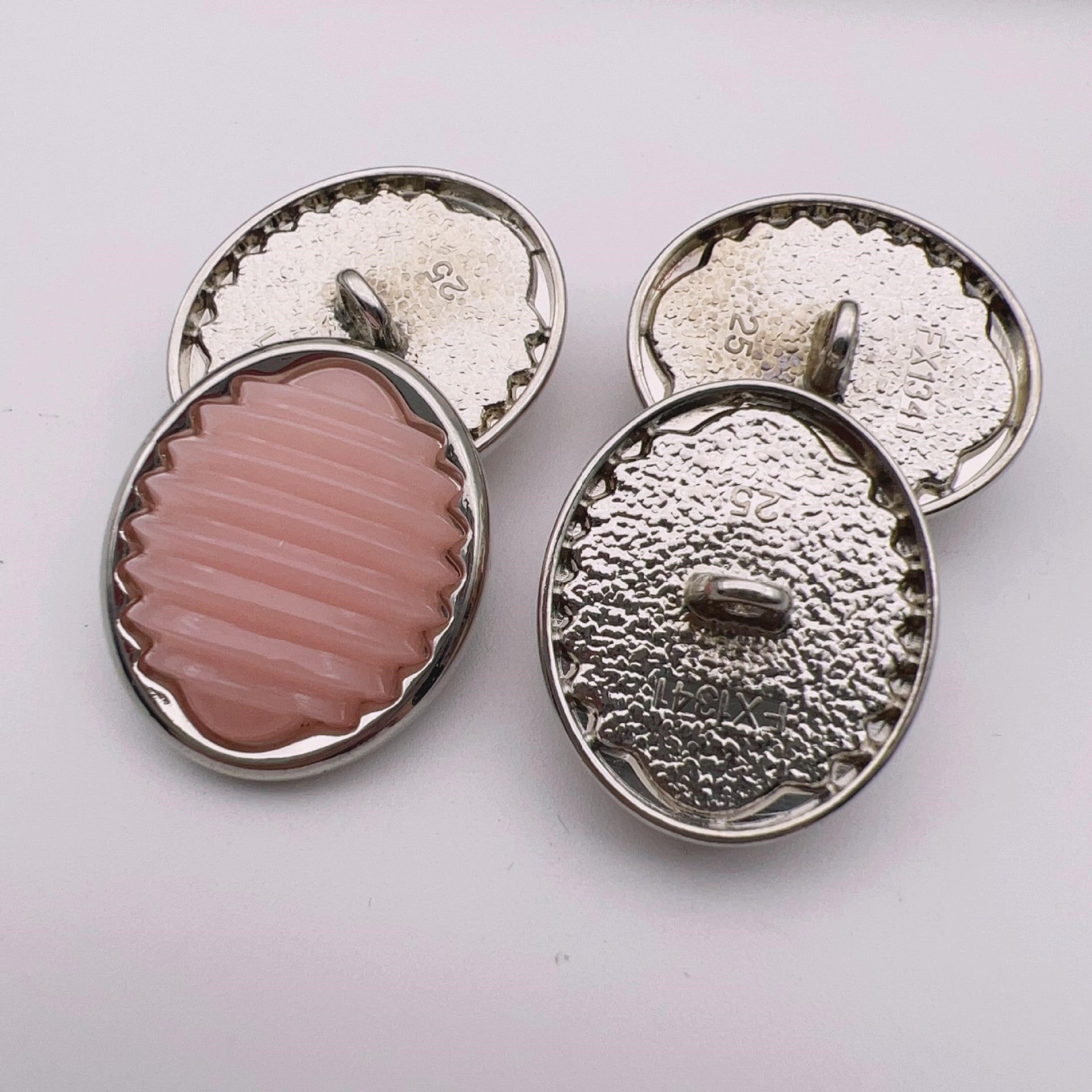 Oval stripe resin metal shank buttons, blush pink and dark textured back, 18/21/25mm