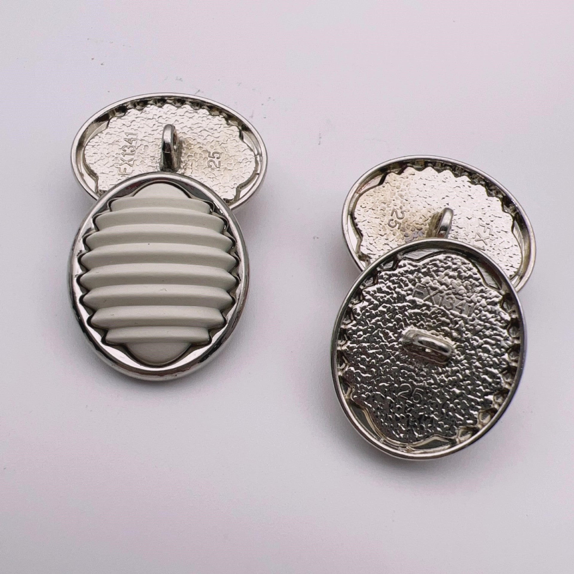 Oval stripe resin metal shank buttons, light gray and dark gray, 18/21/25mm