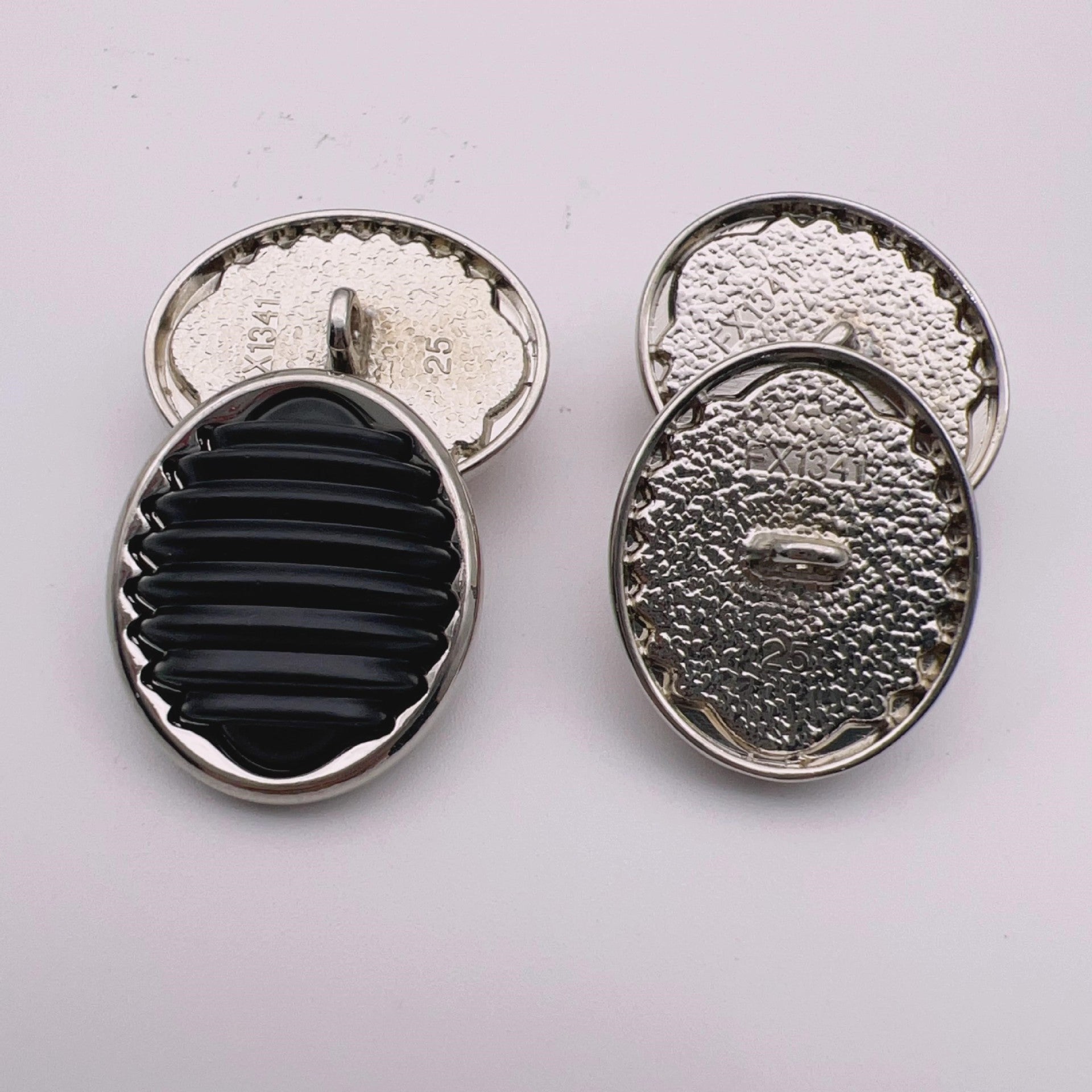 Oval stripe resin metal shank buttons, black and dark gray, 18/21/25mm