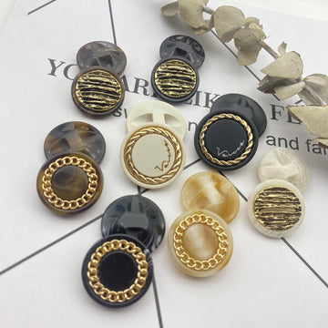 25mm gold-tone chain-mesh resin buttons with hidden shanks, round, mixed colors