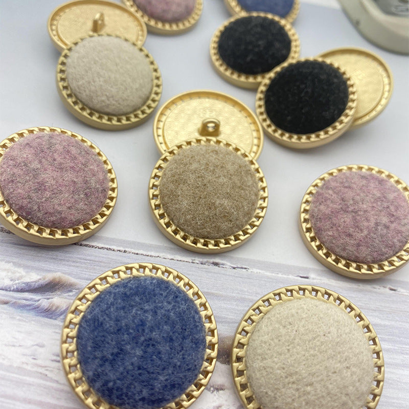Wollknöpfe 25/28 mm, 5 Farben im Set, Metallfassungen mit Filzoberfläche