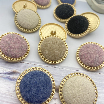 Wollknöpfe 25/28 mm, 5 Farben im Set, Metallfassungen mit Filzoberfläche
