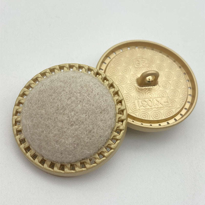 25/28 mm Wollknopf mit grauer Filzoberfläche, Metallhülle mit Befestigungsnippel