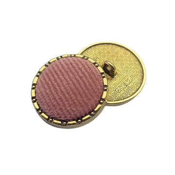 Pink velvet chain round edge shank button, brass-tone metal back, 18/21/25mm