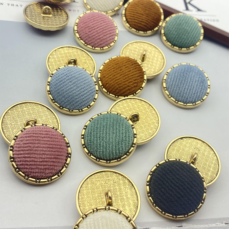 Set of velvet chain round edge shank buttons (multi-color) with brass-tone backs, 12pcs
