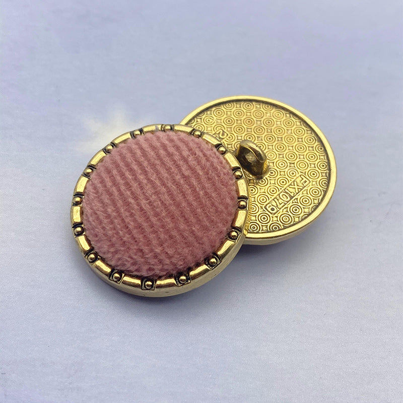 Pink velvet chain round edge shank button with brass-tone metal shank back, 18/21/25mm