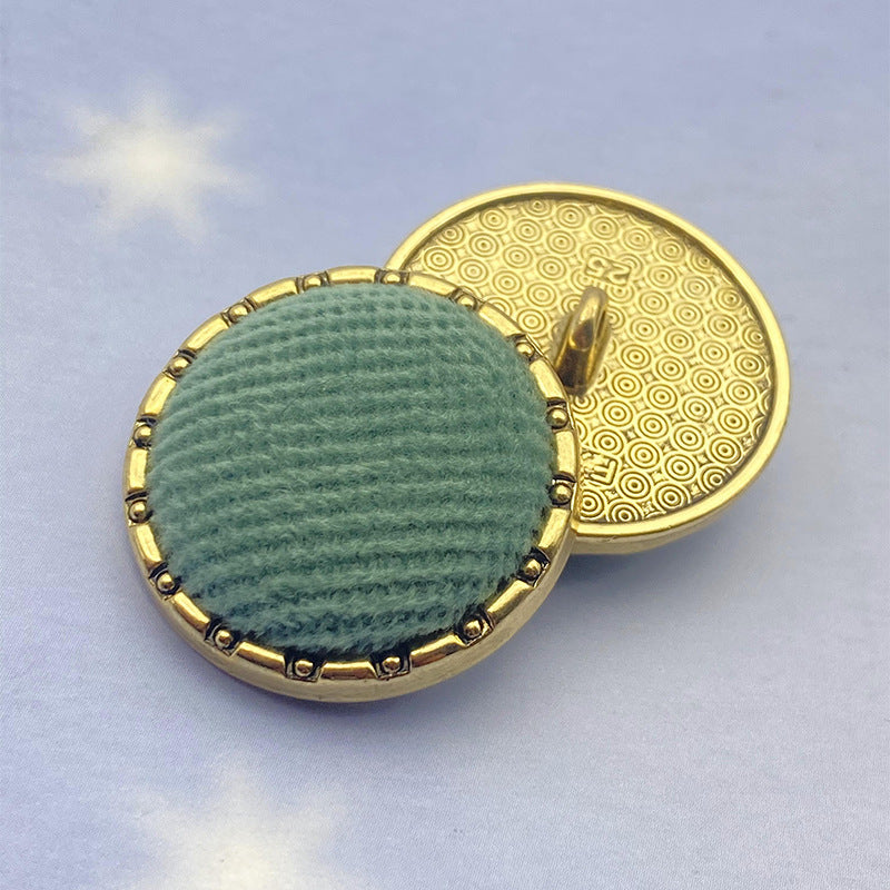 Green velvet chain round edge shank button, brass-tone back with metal loop, 18/21/25mm