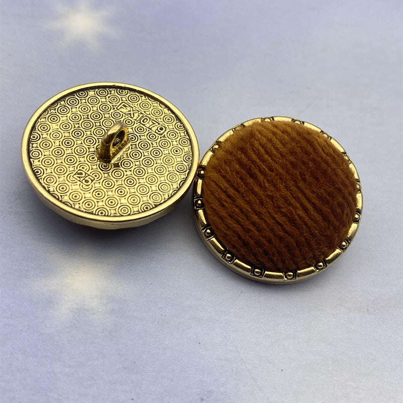 Brown velvet chain round edge shank button, brass-tone metal back with loop, 18/21/25mm