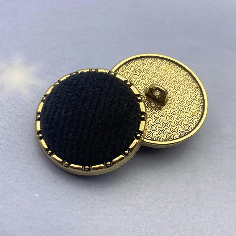 Black velvet chain round edge shank button, brass-tone back with metal loop, 18/21/25mm
