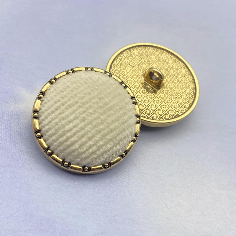 White velvet chain round edge shank button, brass-tone metal back with loop, 18/21/25mm