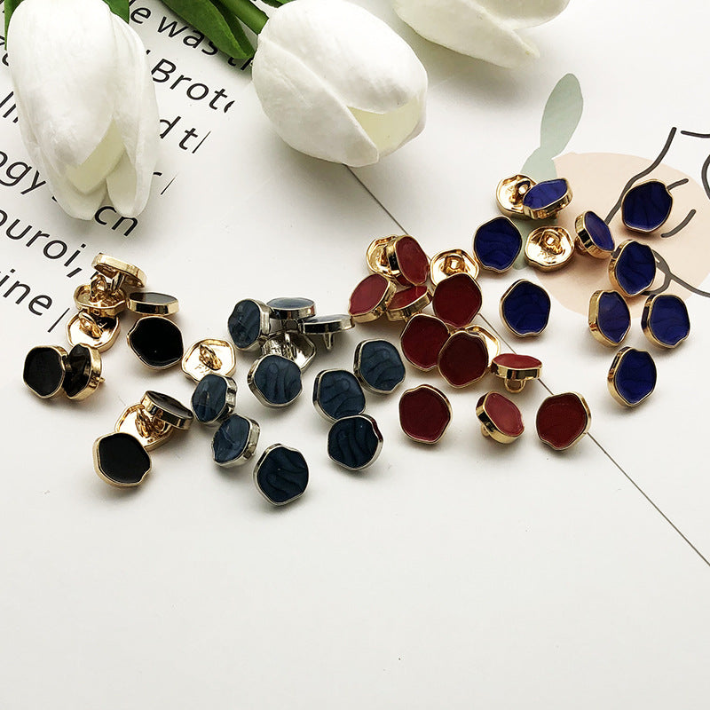 12-pack irregular high-gloss metal shank buttons with gold and colored enamel faces