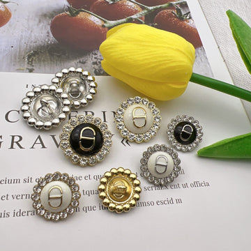 Diamond-encrusted lace metal shank buttons in mixed colors, round with beaded border