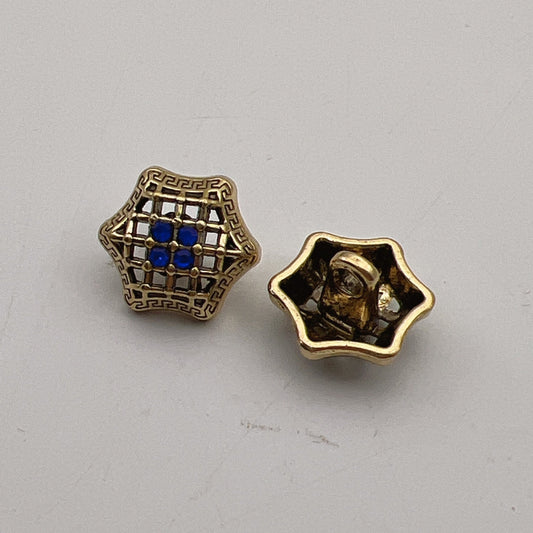 12.5mm Vintage Hexagon Colored Diamond Metal Shirt Buttons 50pcs Blue