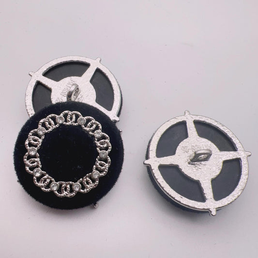 25mm Round Crystal Bead Velvet Metal Buttons 50 Pack