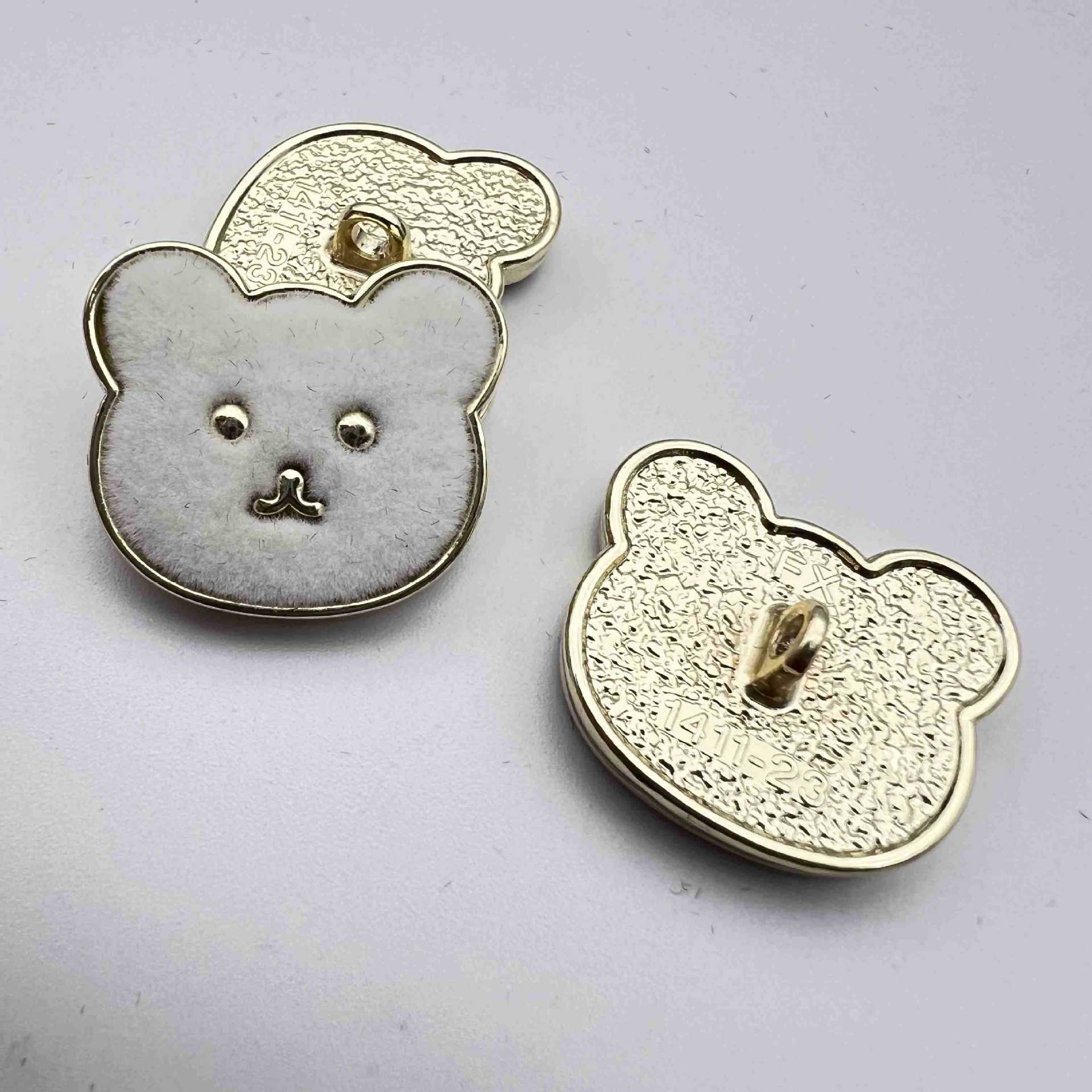 Bärenkopf-Knopf mit Metall-Schaft, graues Vorderteil, 21,5 mm