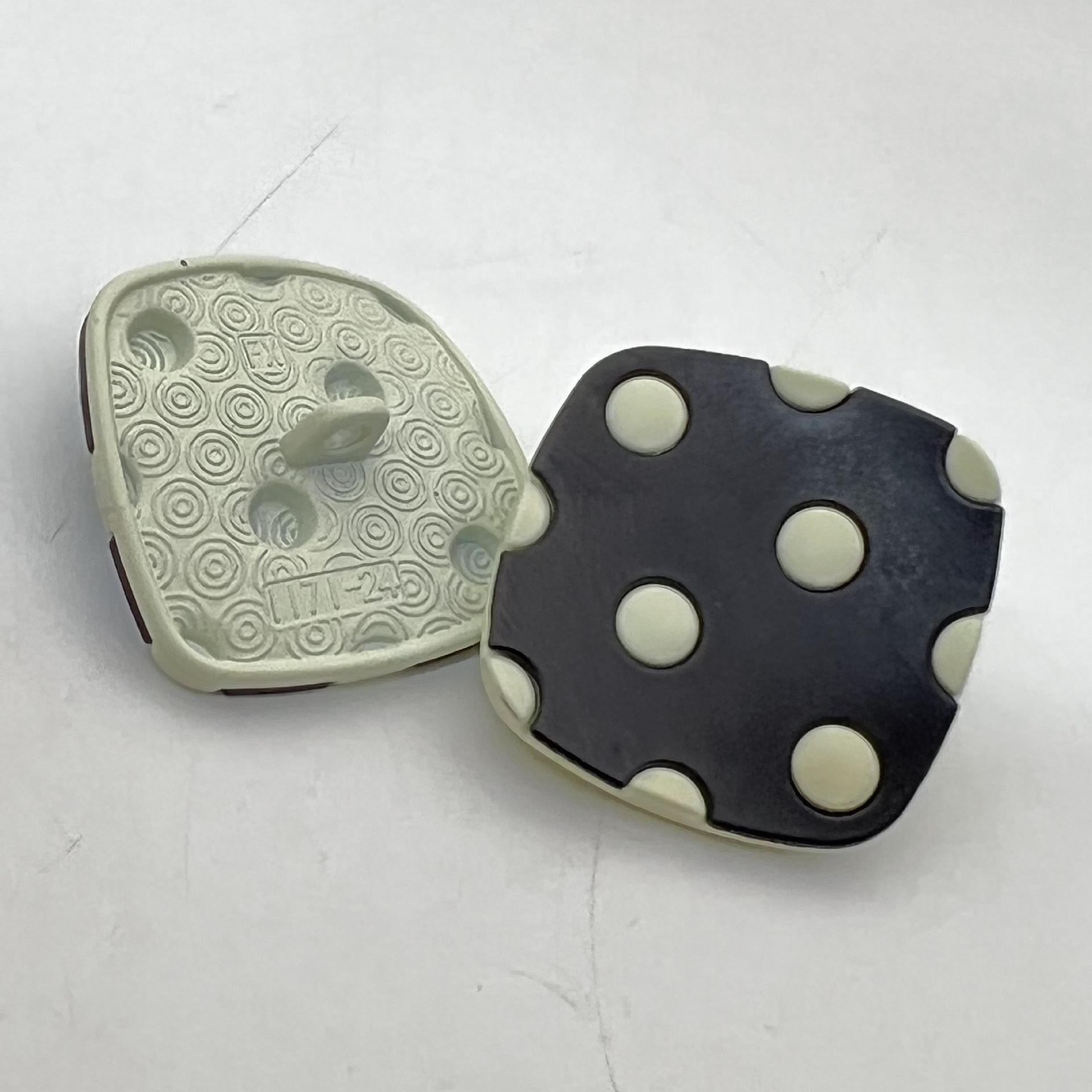 25mm metal shank buttons, curved square with four raised studs; light gray and dark navy
