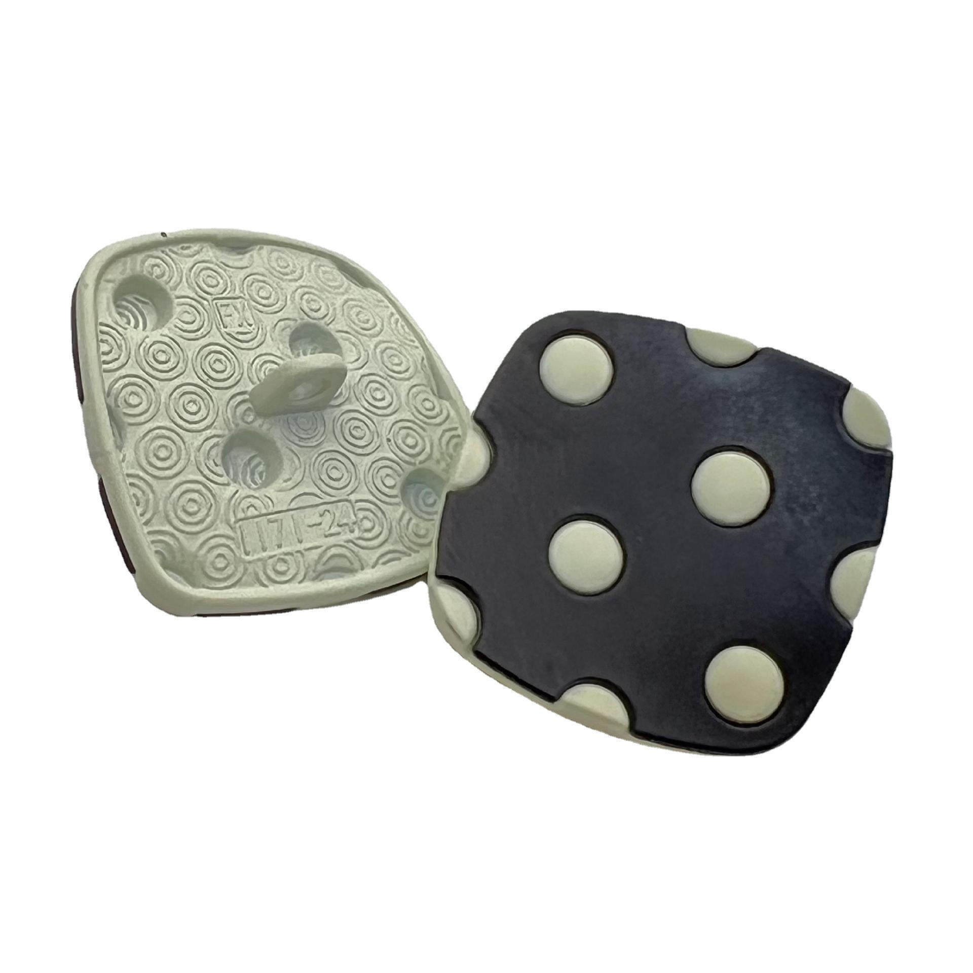 25mm metal shank buttons, curved square design with four raised studs; light gray and dark navy