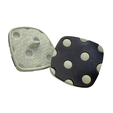25mm metal shank buttons, curved square design with four raised studs; light gray and dark navy