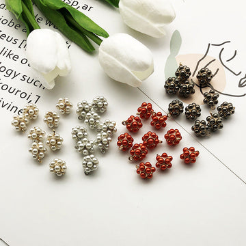 Mixed color pearl-look metal shank buttons, 48-pack assortment: white, red, dark