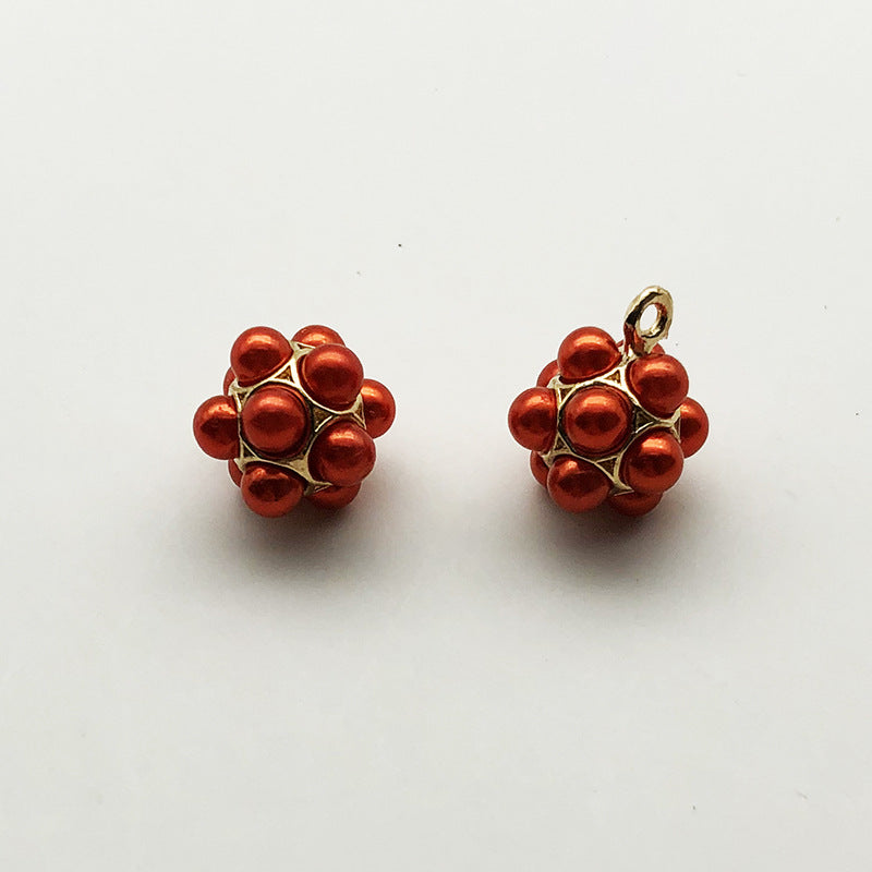 Red metal shank pearl-look buttons, round bead cluster with gold-tone loop