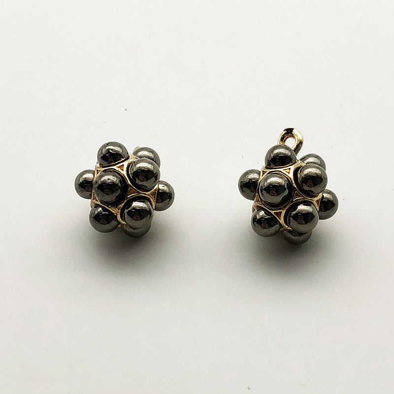 Dark metal shank pearl-look buttons, round bead cluster with loop back