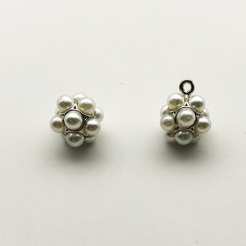 White pearl-look metal shank buttons, bead cluster with silver-tone loop
