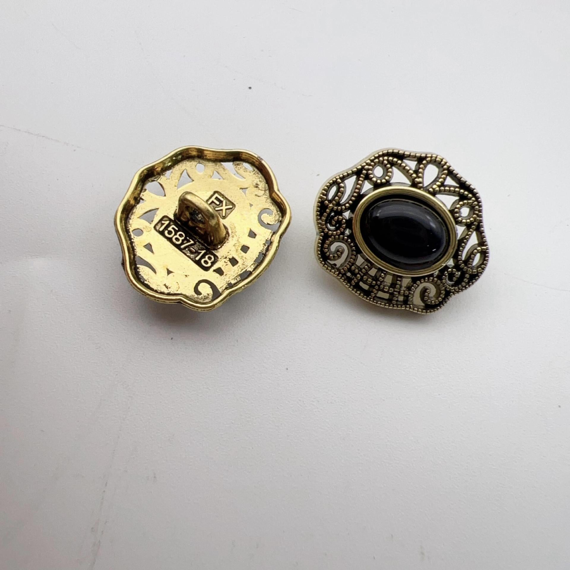 Vintage hollow lace buttons, gold rim, black center, shank