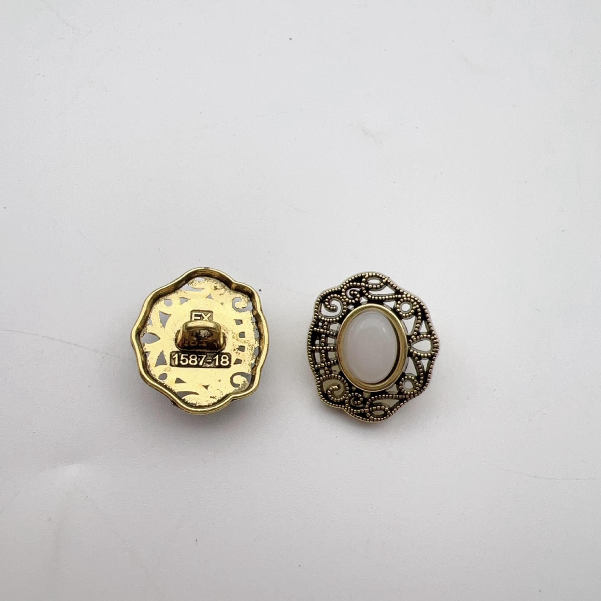 Vintage hollow lace buttons, gold rim, white center, shank