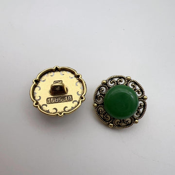 Runde Schmuckknöpfe mit Metallösen, Vintage-Lace-Rand und grünem Einsatz