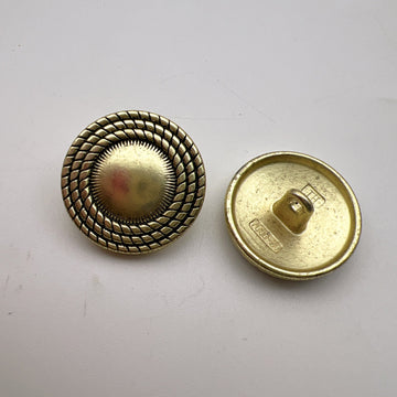 Vintage gold metal shank button set, front grid design and backside view