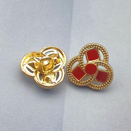 14mm Clover-Shaped Flower Metal Shank Shirt Buttons 20pcs Red