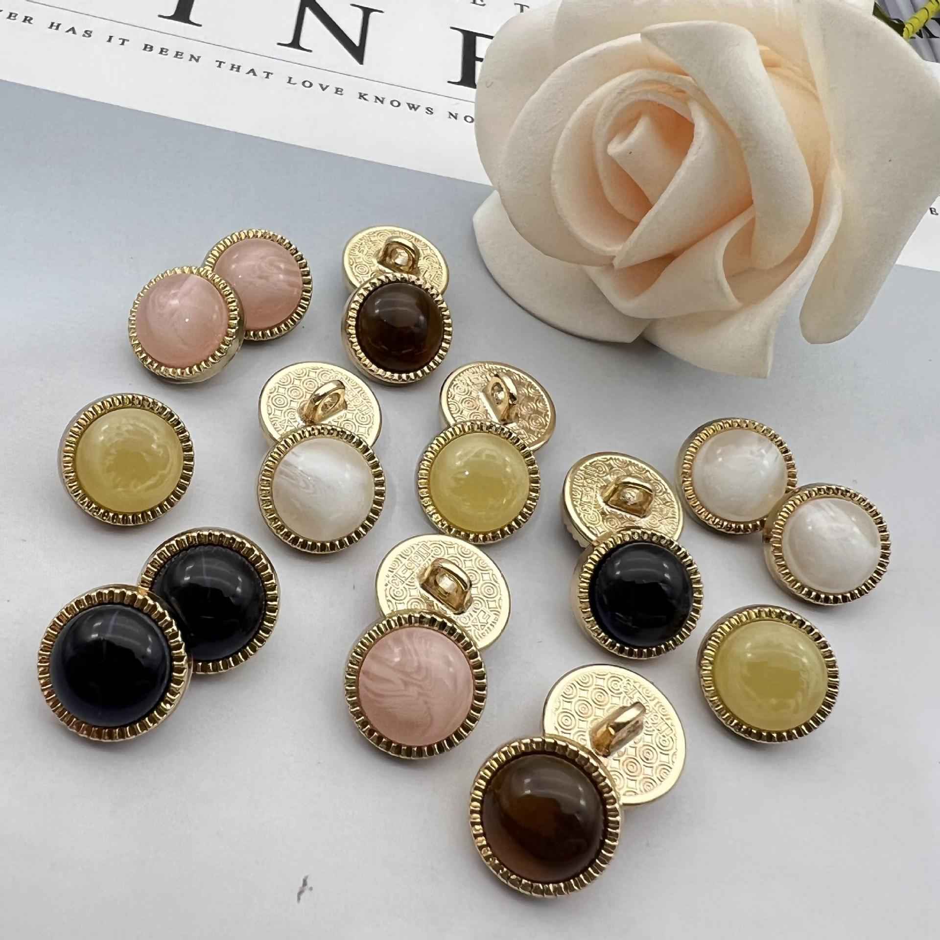 12.5mm pearlized cat’s eye metal shirt buttons, 5 colors, gold-tone, assorted pack of 30