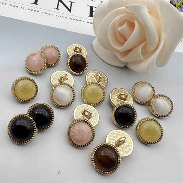 12.5mm pearlized cat’s eye metal shirt buttons, 5 colors, gold-tone, assorted pack of 30