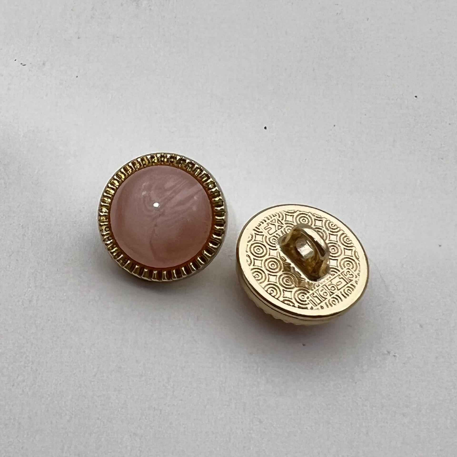 12.5mm pearlized cat’s eye metal shirt button pair, pale pink stone, gold-tone shank