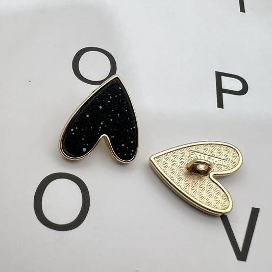 20/27.5mm Starry Heart Gold Edge Metal Shank Buttons 50pcs Black
