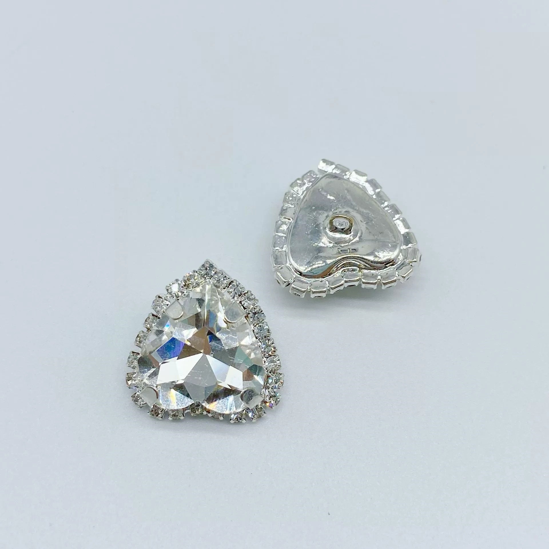 Clear rhinestone heart coat button with silver metal shank back